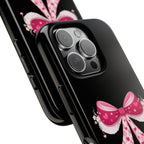 Pink Heart Bow Tough Phone Case — Cute Protective iPhone Cover