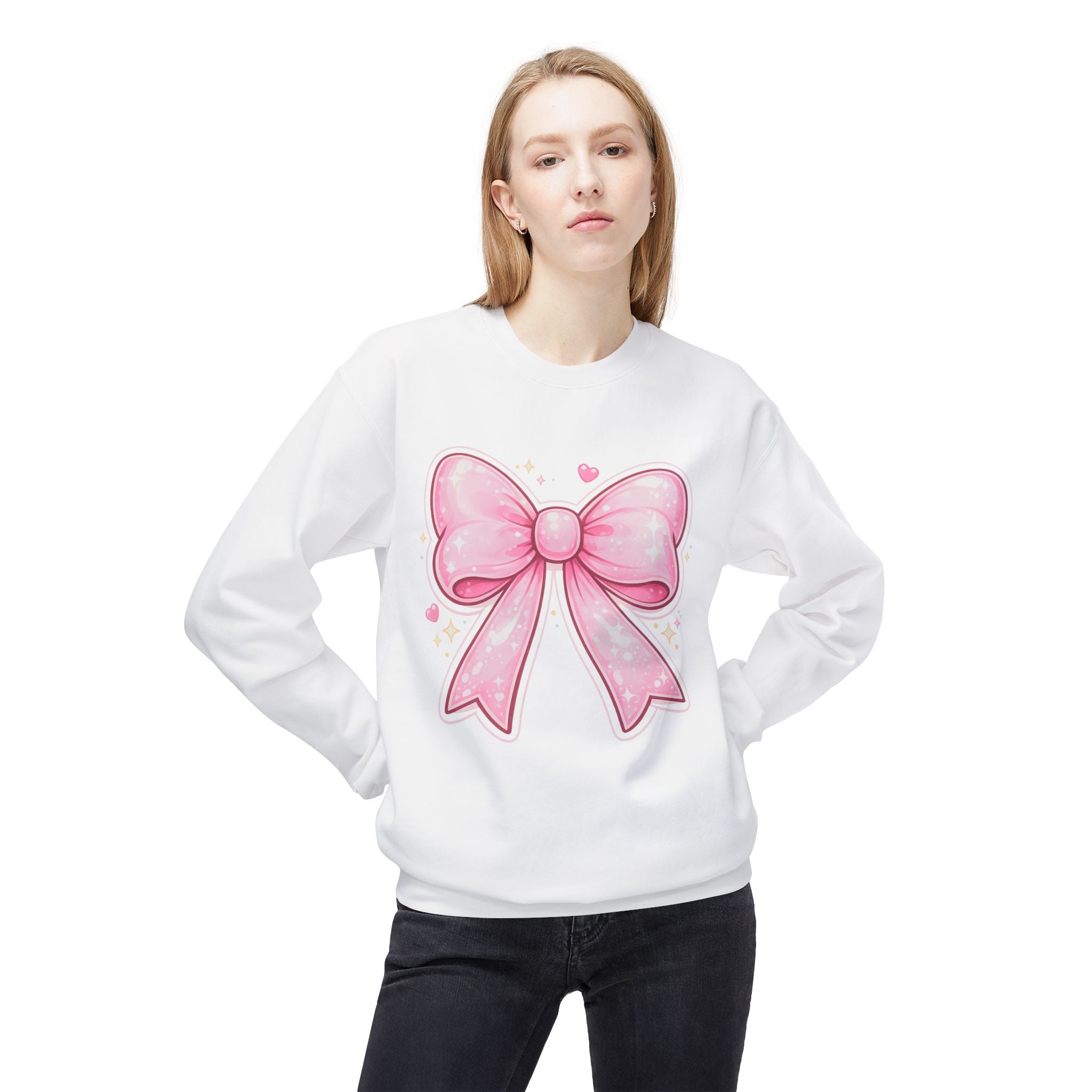 Pink Sparkle Bow Crewneck Sweatshirt
