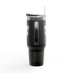 40oz Insulated Travel Mug — Pink Gingham Bow Design