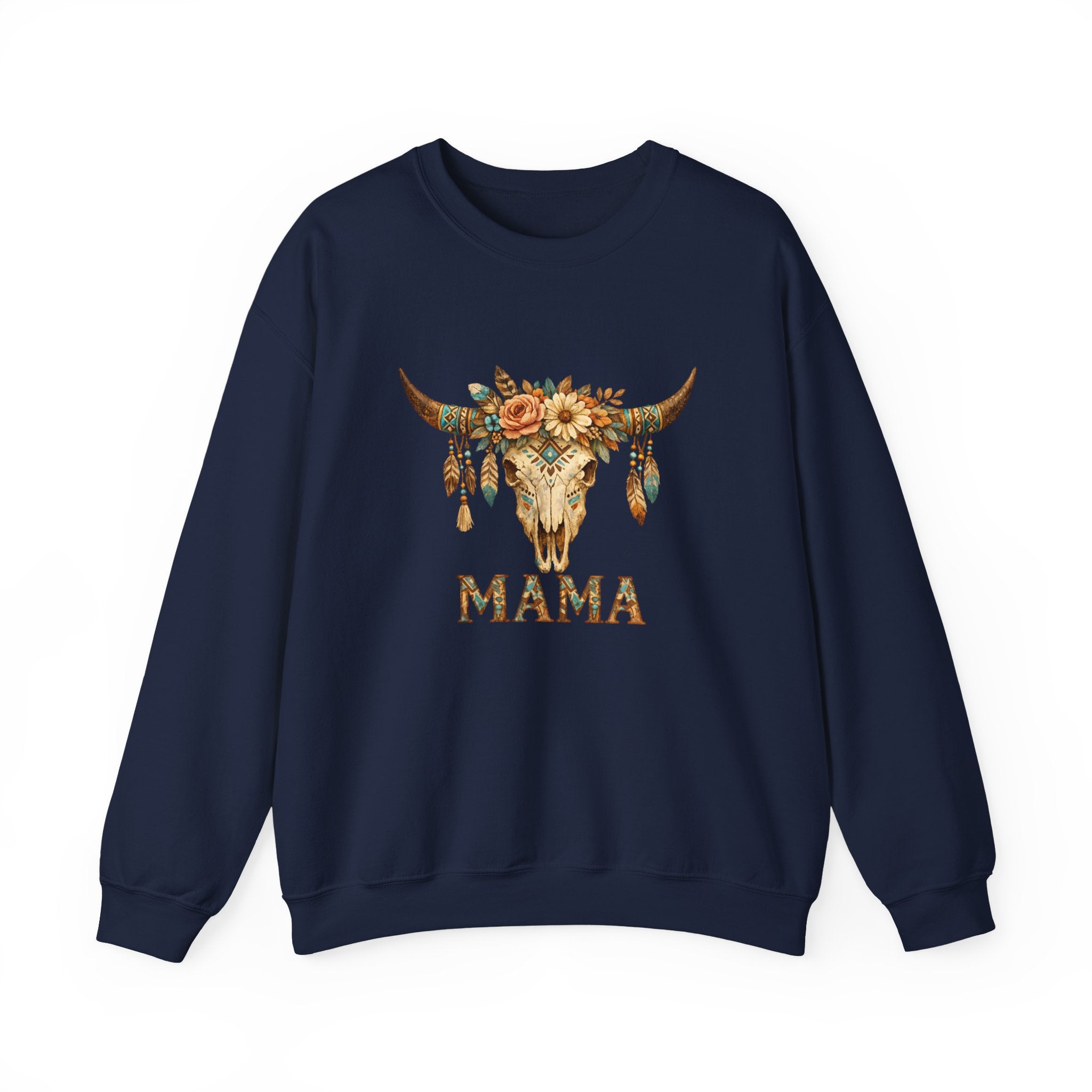 Mama Floral Cow Skull Sweatshirt — Boho Western Mother's Day Crewneck