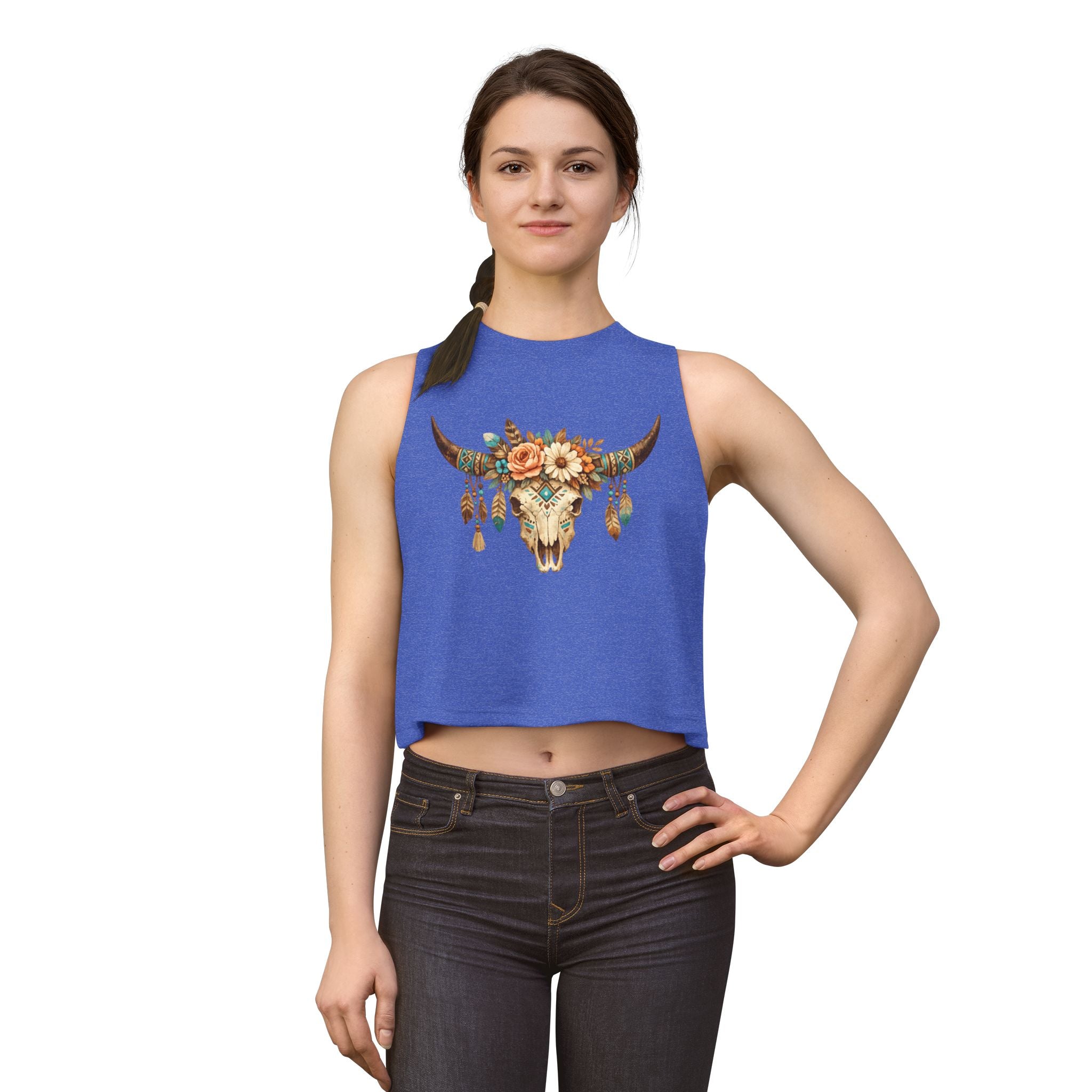 Boho Floral Bull Skull Crop Top — Women's Southwestern Tank