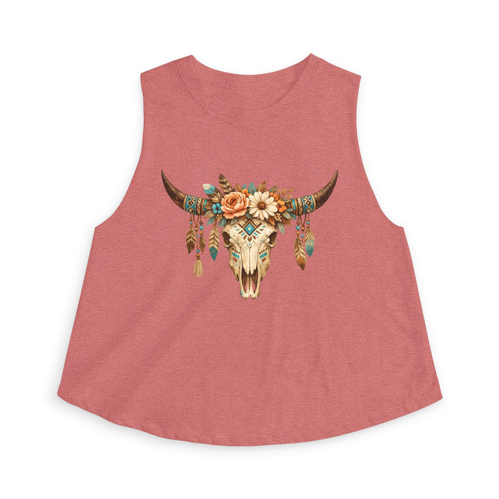 Boho Floral Bull Skull Crop Top — Women's Southwestern Tank