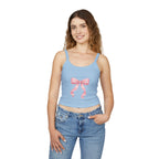 Pink Ribbon Bow Crop Tank Top — Cute Girly Spaghetti Strap Top