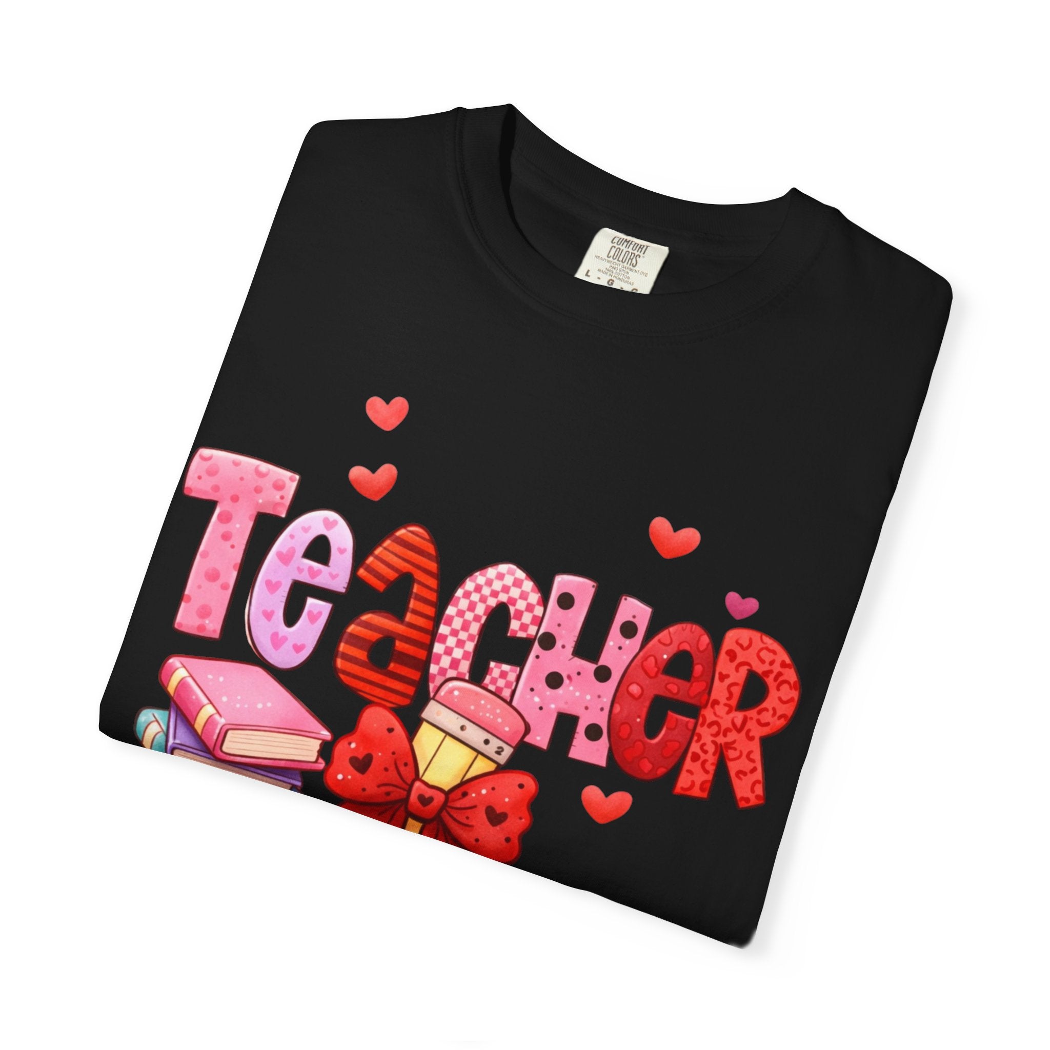 Teacher Heart Graphic T-Shirt — Cute Book & Pencil Gift Tee for Educators