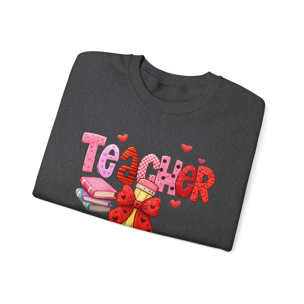 Teacher Heart Graphic Sweatshirt — Cute Books & Bow Design, Perfect for Teacher Gifts