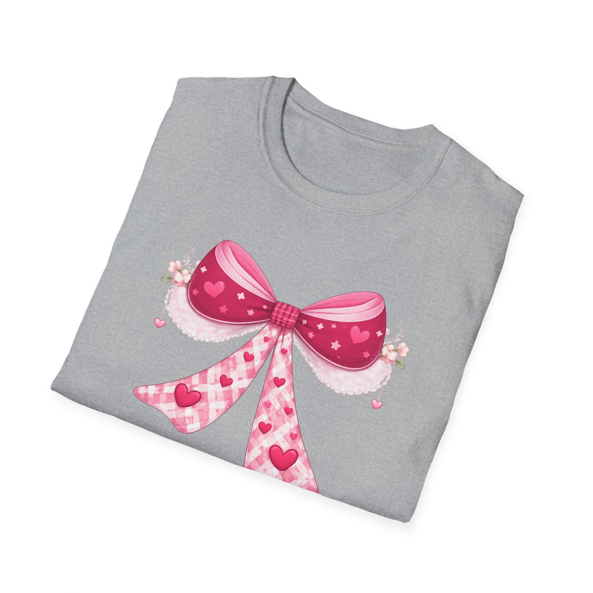 Pink Valentine Bow T-Shirt — Cute Heart Ribbon Graphic Tee