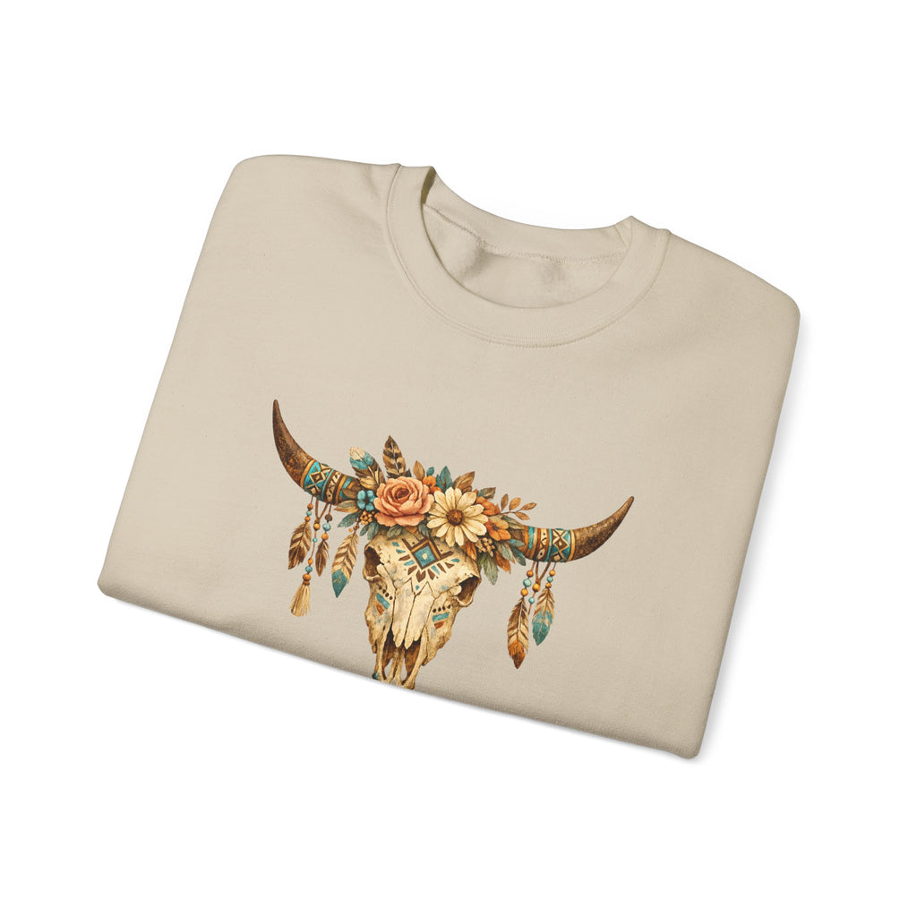 Mama Floral Cow Skull Sweatshirt — Boho Western Mother's Day Crewneck