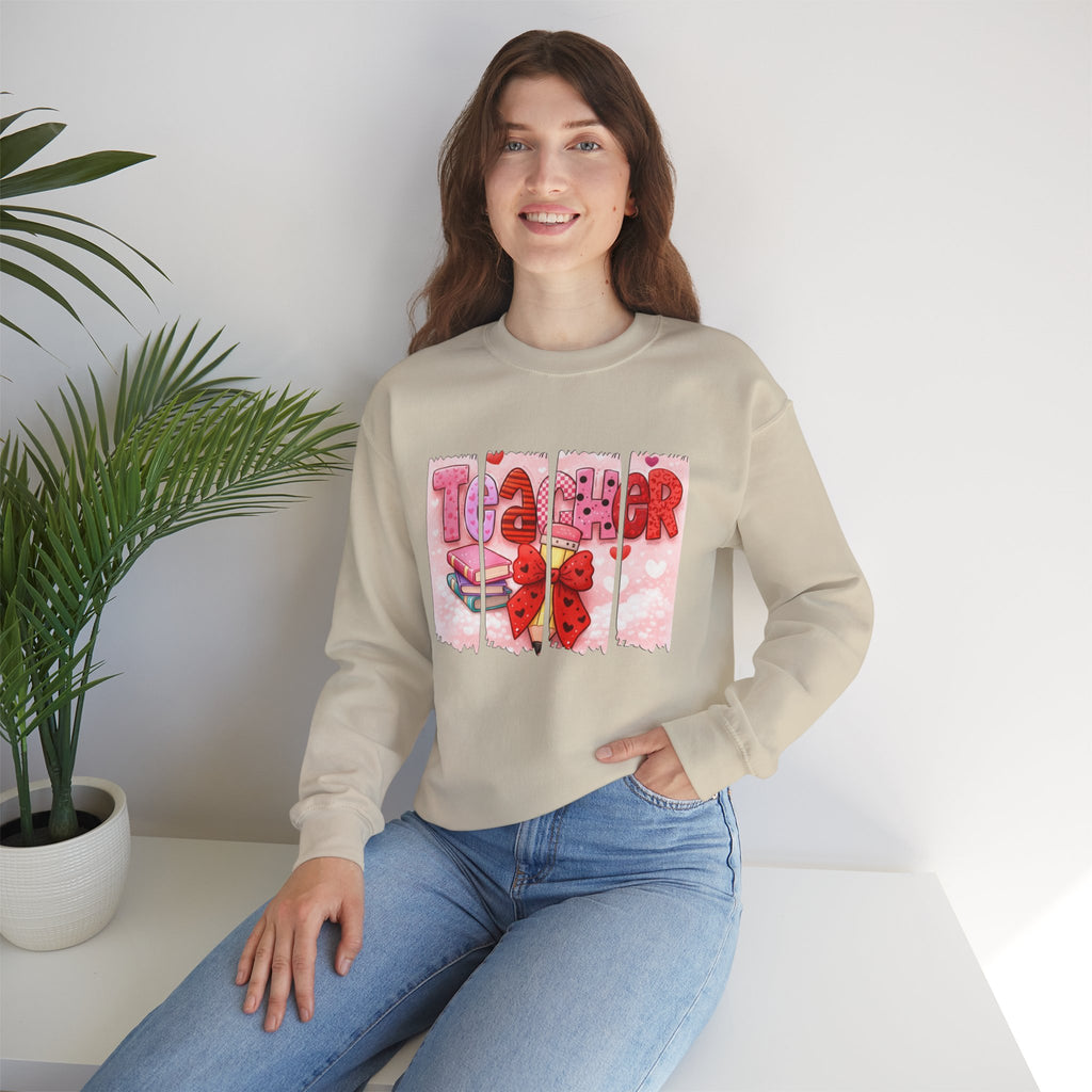 Teacher Heart Crewneck Sweatshirt — Cute Pink Classroom Gift