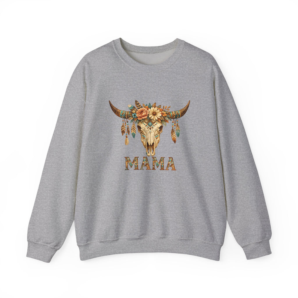 Mama Floral Cow Skull Sweatshirt — Boho Western Mother's Day Crewneck