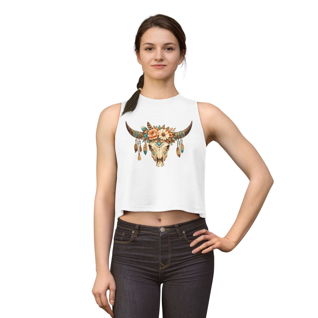 Boho Floral Bull Skull Crop Top — Women's Southwestern Tank