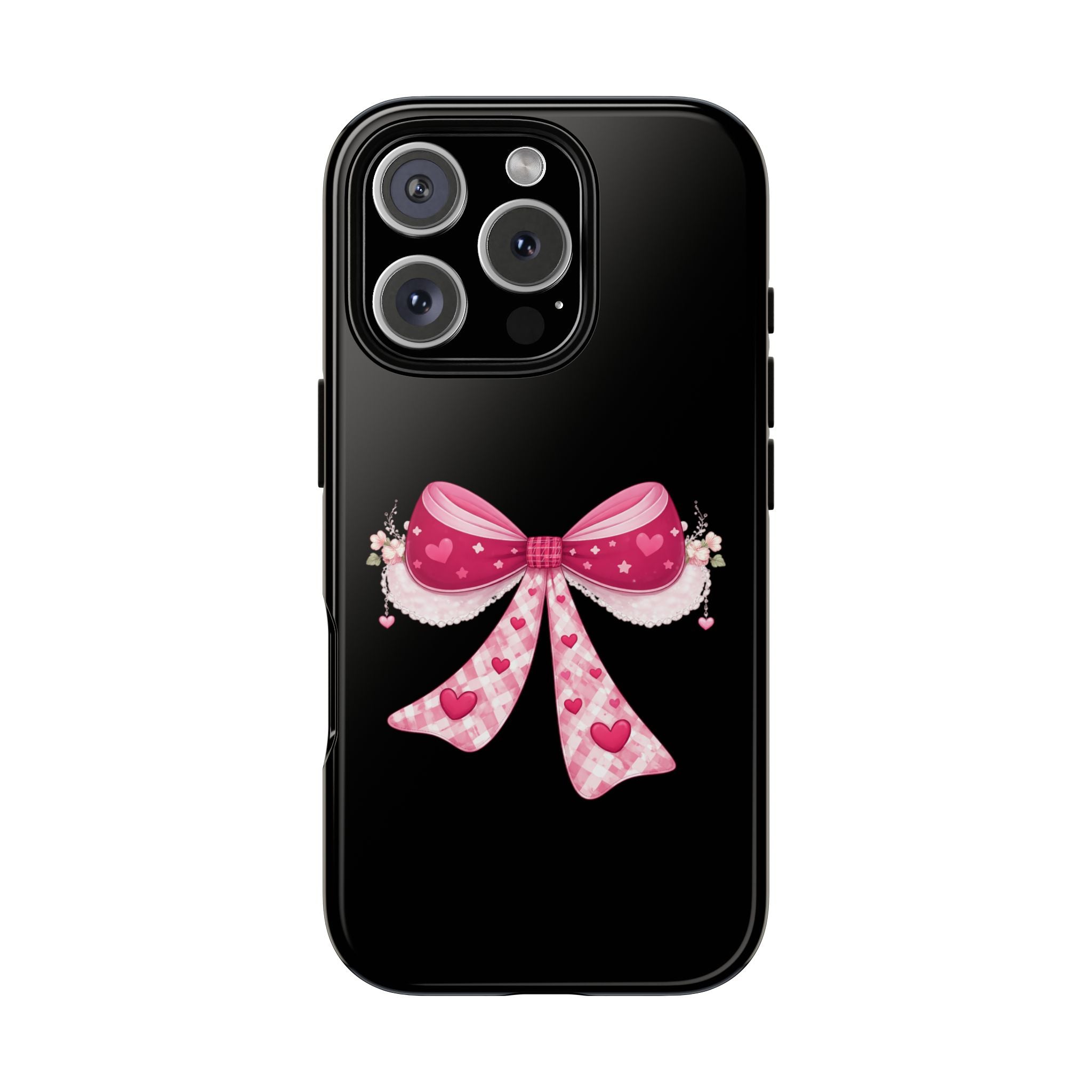 Pink Heart Bow Tough Phone Case — Cute Protective iPhone Cover