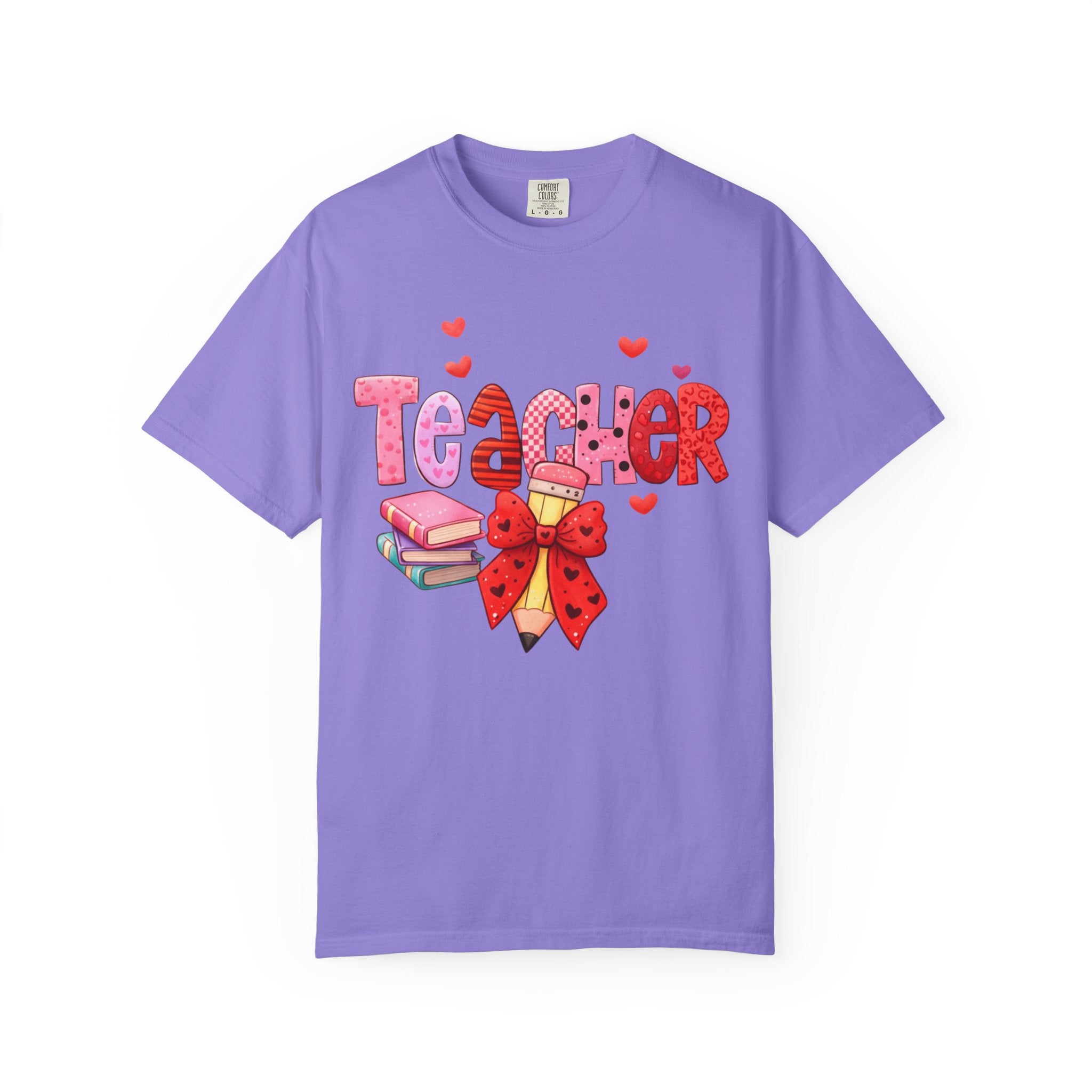 Teacher Heart Graphic T-Shirt — Cute Book & Pencil Gift Tee for Educators