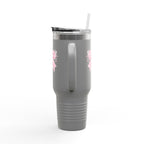 40oz Insulated Travel Mug — Pink Gingham Bow Design