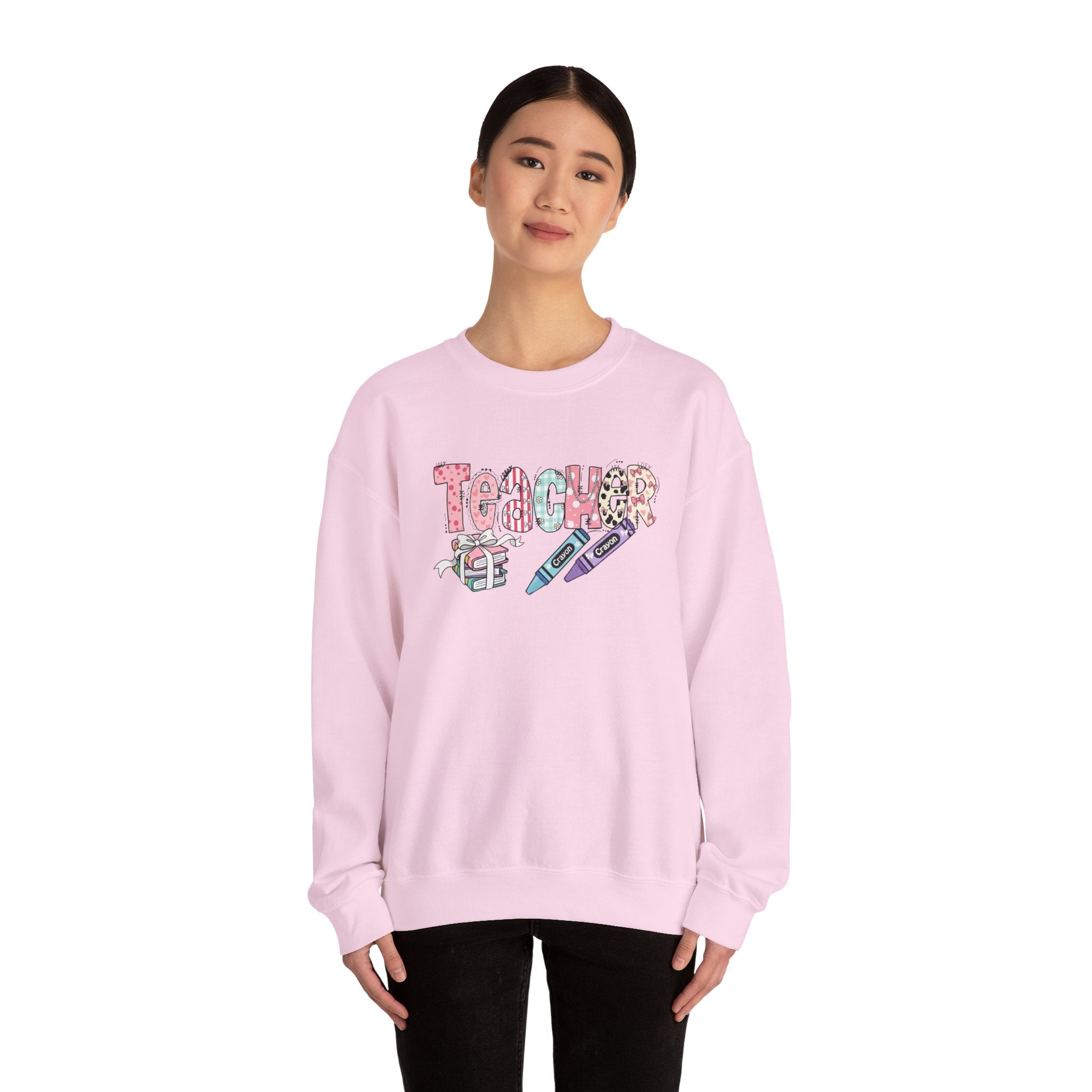 Teacher Floral Crewneck Sweatshirt — Pastel Pencil & Apple Design