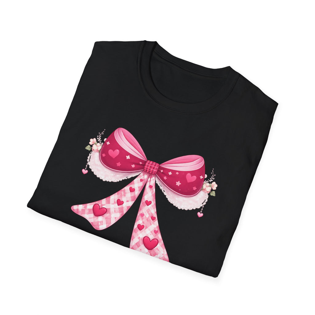 Pink Valentine Bow T-Shirt — Cute Heart Ribbon Graphic Tee