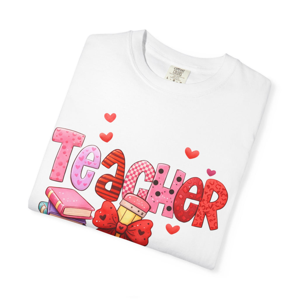 Teacher Heart Graphic T-Shirt — Cute Book & Pencil Gift Tee for Educators