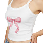 Pink Ribbon Bow Crop Tank Top — Cute Girly Spaghetti Strap Top