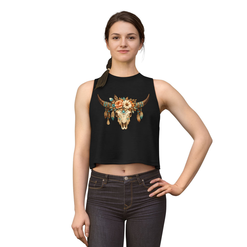 Boho Floral Bull Skull Crop Top — Women's Southwestern Tank
