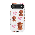 Cute Teddy Bear Phone Case – Pink Bows Patterned Protective iPhone Case