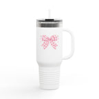 40oz Insulated Travel Mug — Pink Gingham Bow Design