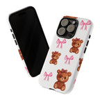 Cute Teddy Bear Phone Case – Pink Bows Patterned Protective iPhone Case