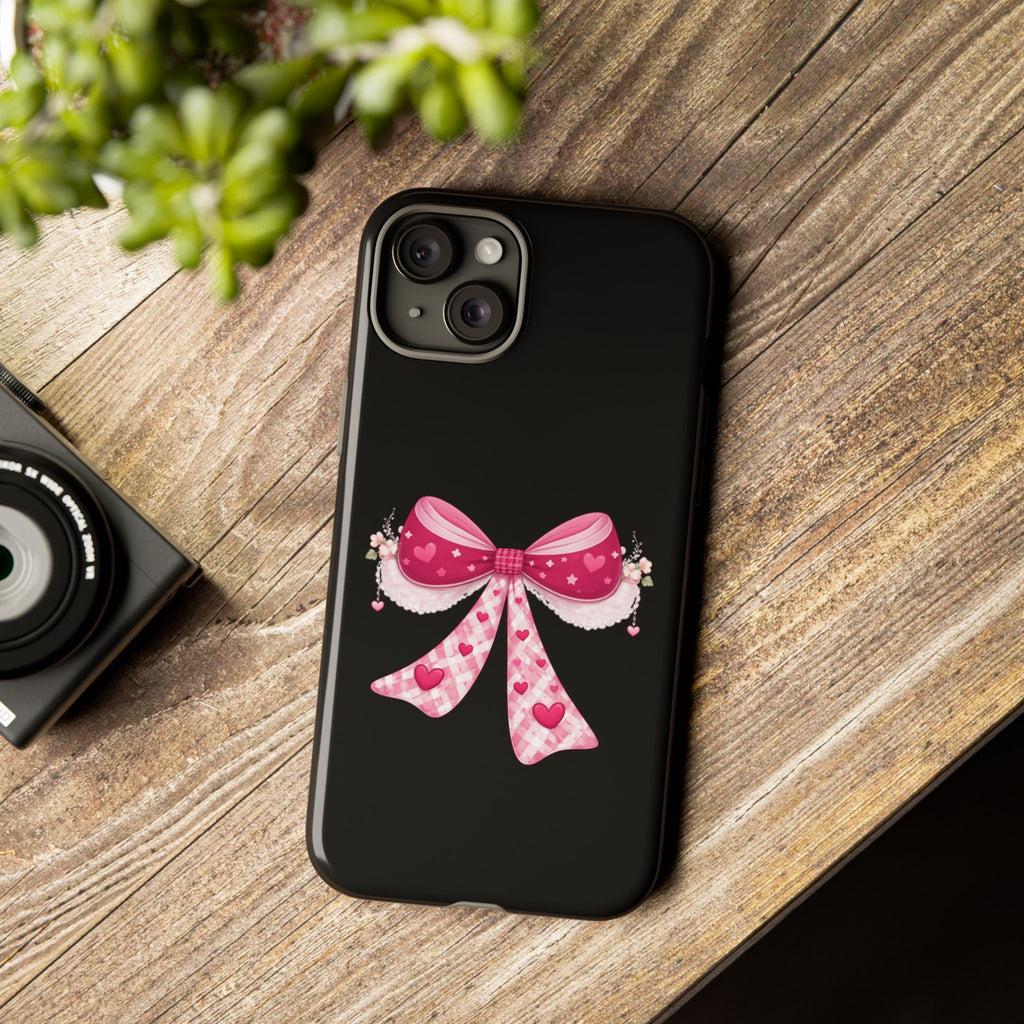 Pink Heart Bow Tough Phone Case — Cute Protective iPhone Cover