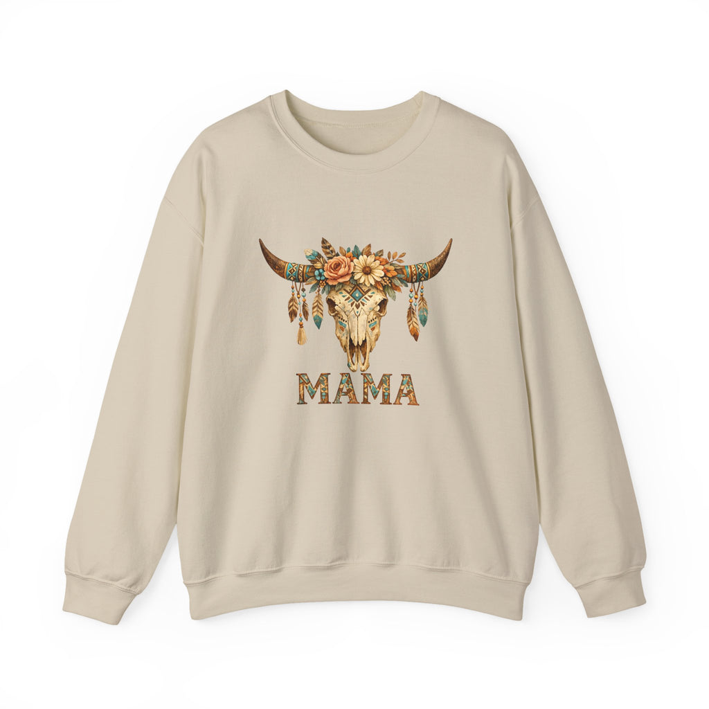 Mama Floral Cow Skull Sweatshirt — Boho Western Mother's Day Crewneck