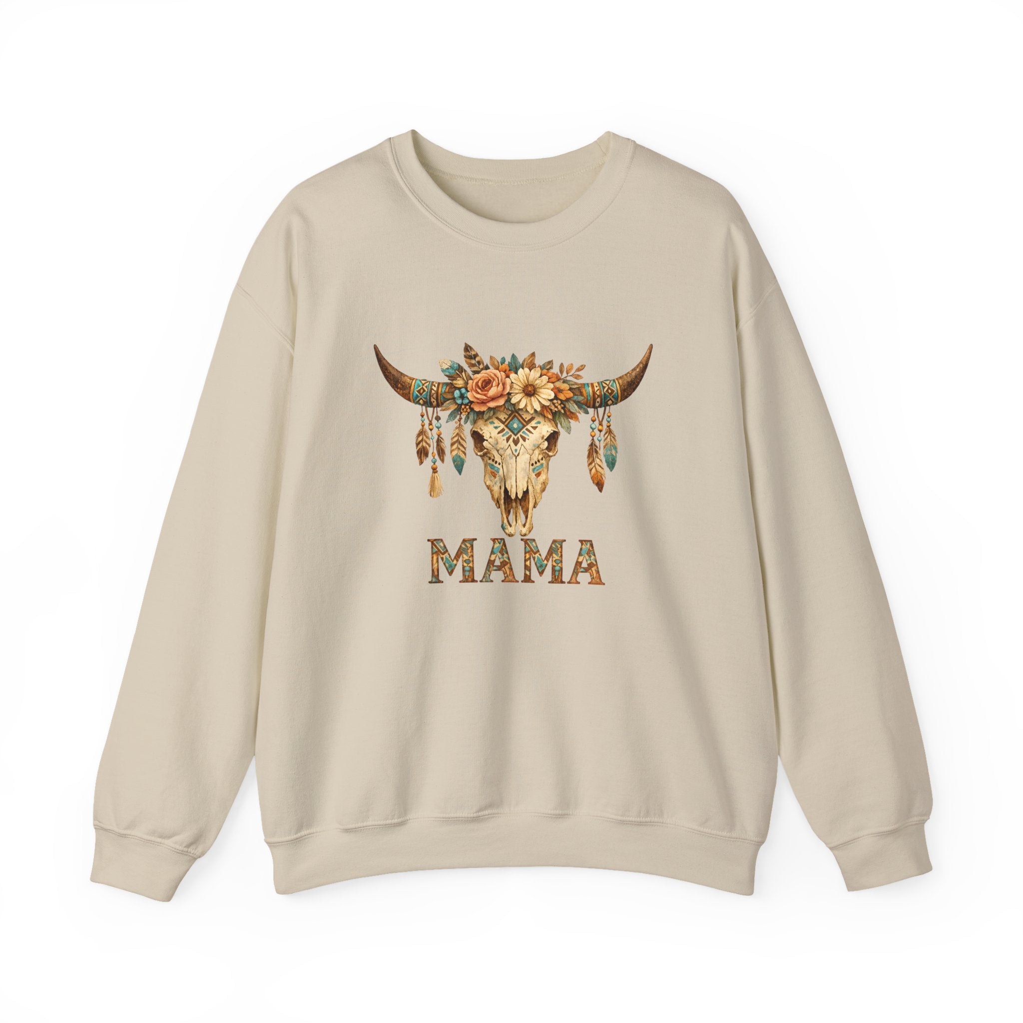Mama Floral Cow Skull Sweatshirt — Boho Western Mother's Day Crewneck