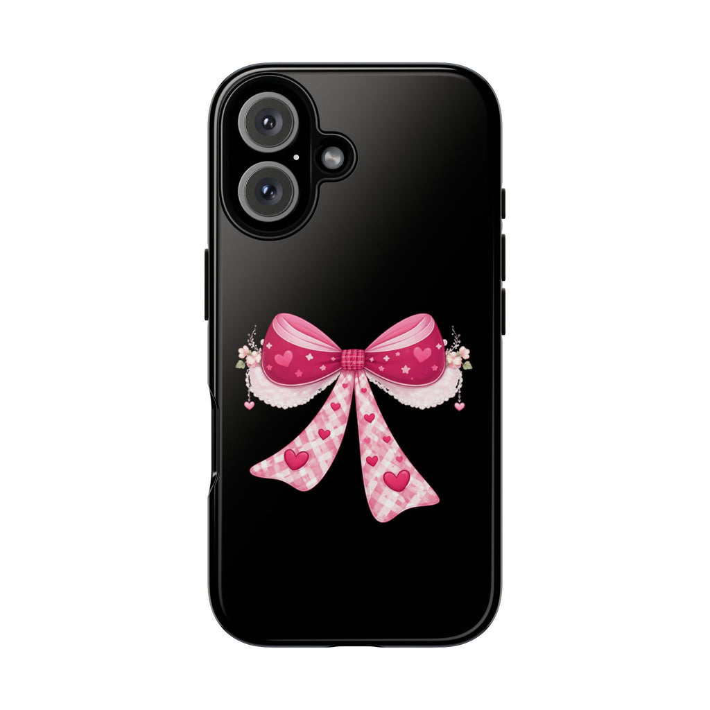 Pink Heart Bow Tough Phone Case — Cute Protective iPhone Cover