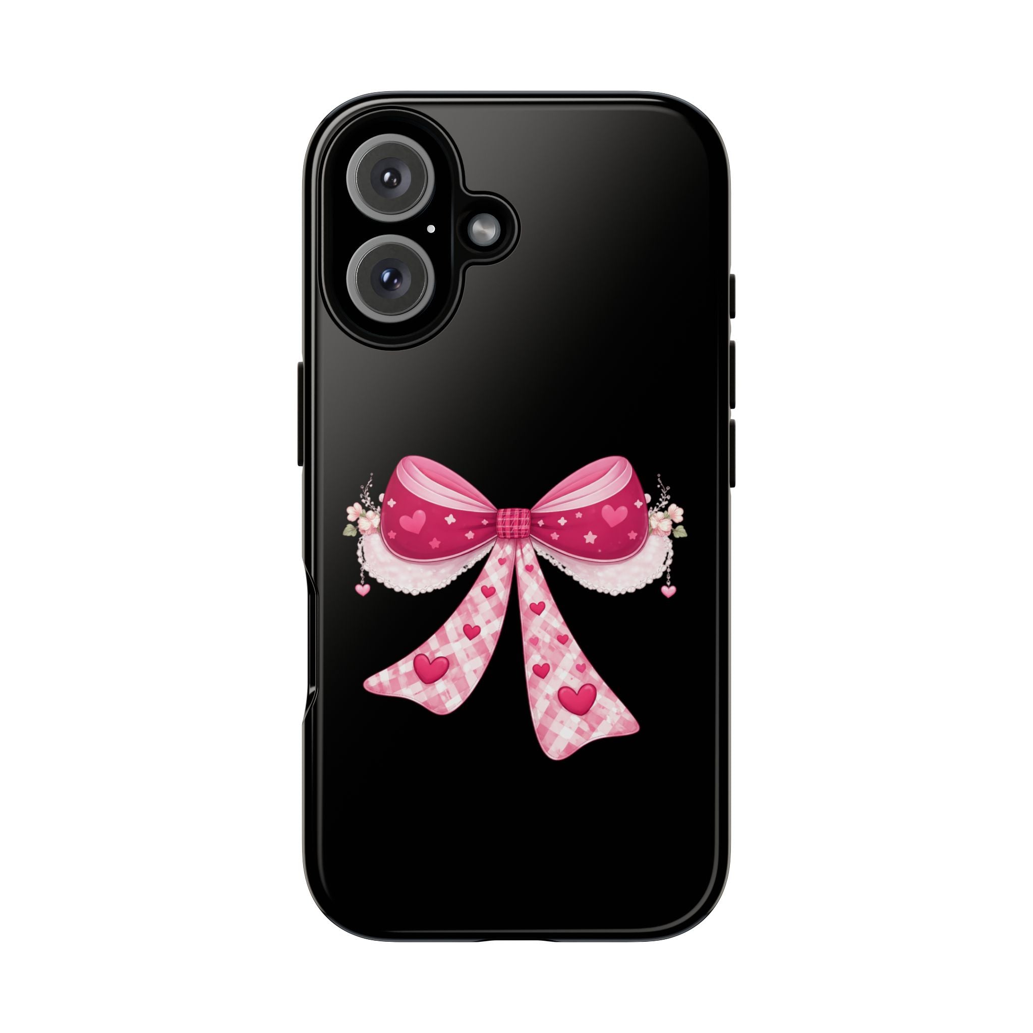 Pink Heart Bow Tough Phone Case — Cute Protective iPhone Cover
