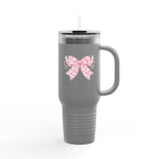 40oz Insulated Travel Mug — Pink Gingham Bow Design
