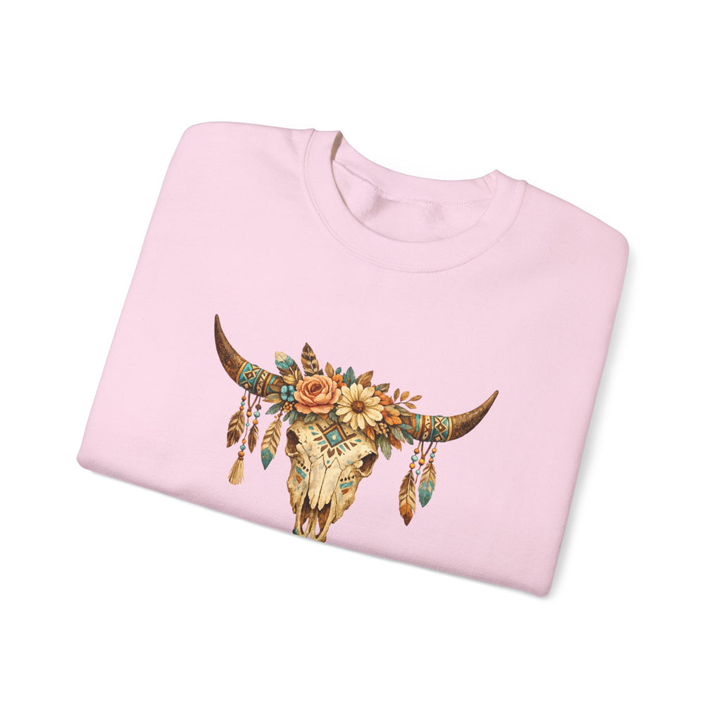 Mama Floral Cow Skull Sweatshirt — Boho Western Mother's Day Crewneck