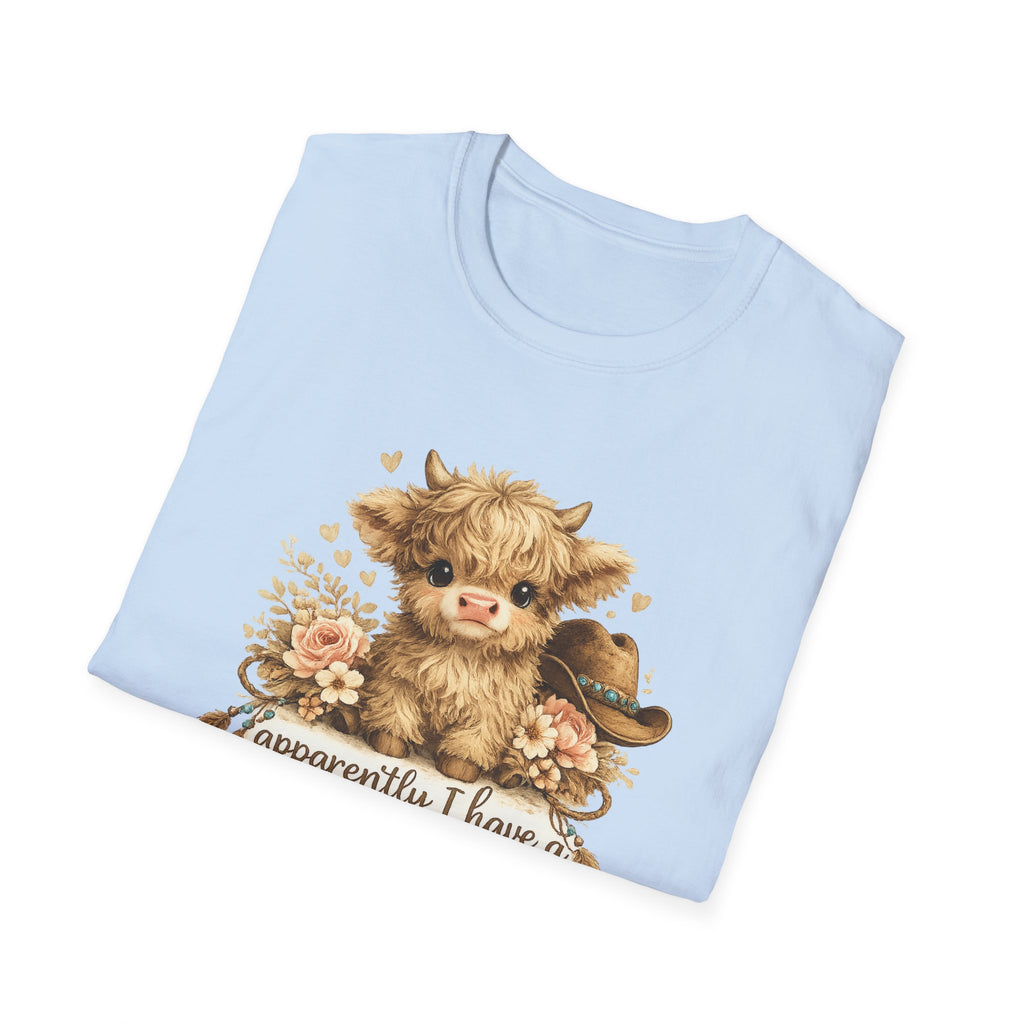 Cute Highland Cow T-Shirt — "Apparently I Have An Attitude" Graphic Tee