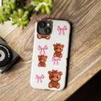 Cute Teddy Bear Phone Case – Pink Bows Patterned Protective iPhone Case