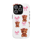 Cute Teddy Bear Phone Case – Pink Bows Patterned Protective iPhone Case