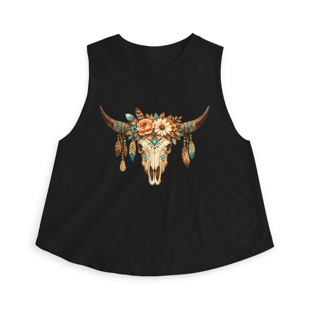 Boho Floral Bull Skull Crop Top — Women's Southwestern Tank