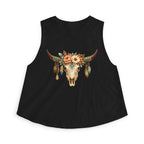 Boho Floral Bull Skull Crop Top — Women's Southwestern Tank