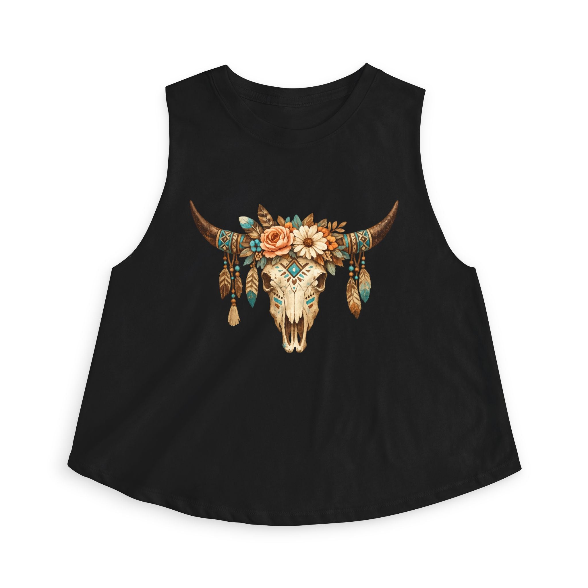 Boho Floral Bull Skull Crop Top — Women's Southwestern Tank