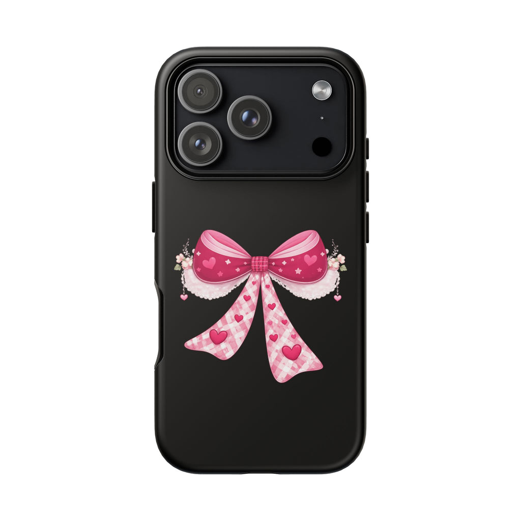 Pink Heart Bow Tough Phone Case — Cute Protective iPhone Cover