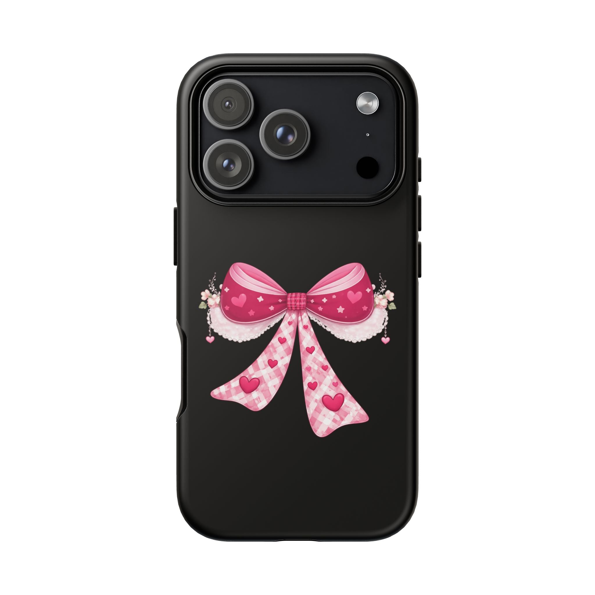 Pink Heart Bow Tough Phone Case — Cute Protective iPhone Cover