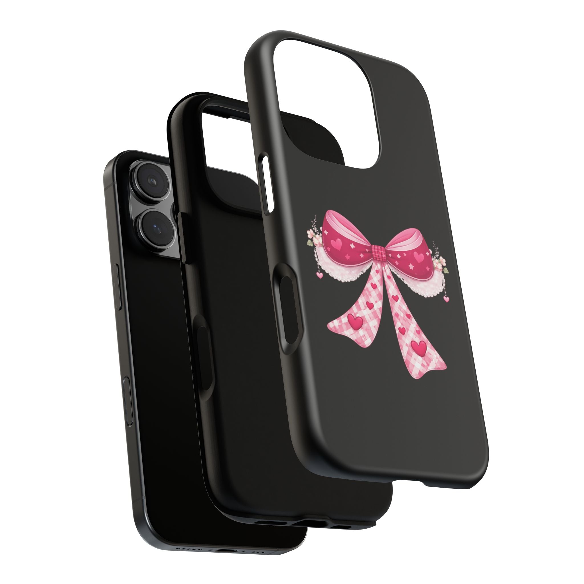 Pink Heart Bow Tough Phone Case — Cute Protective iPhone Cover