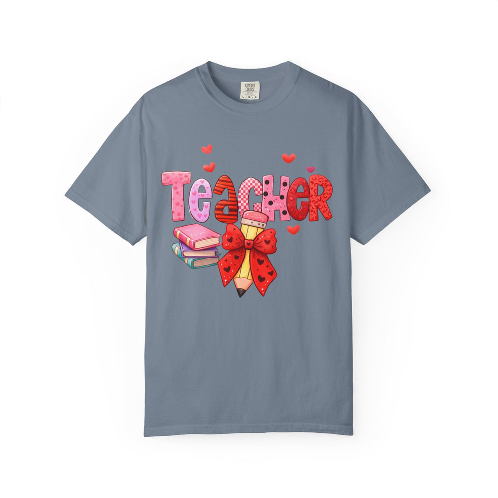 Teacher Heart Graphic T-Shirt — Cute Book & Pencil Gift Tee for Educators