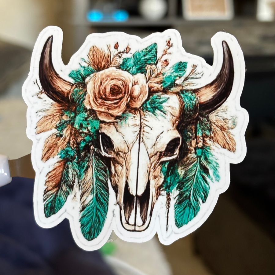 Cow Skull with Roses Sticker two