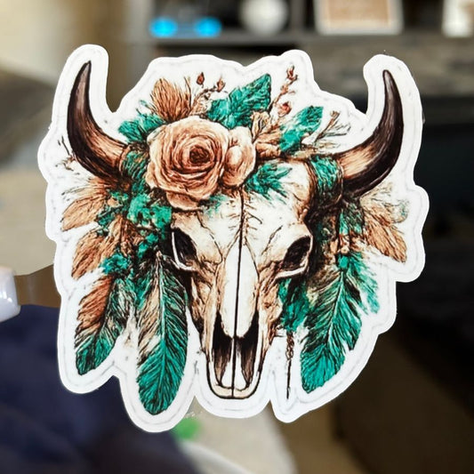 Cow Skull with Roses Sticker two