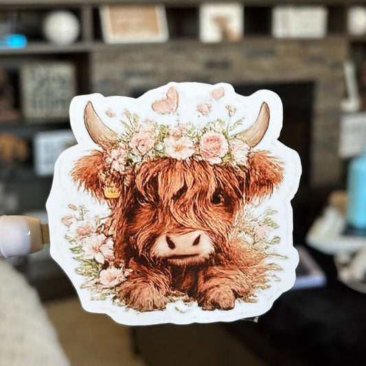 Highland Cow With Flowers 2