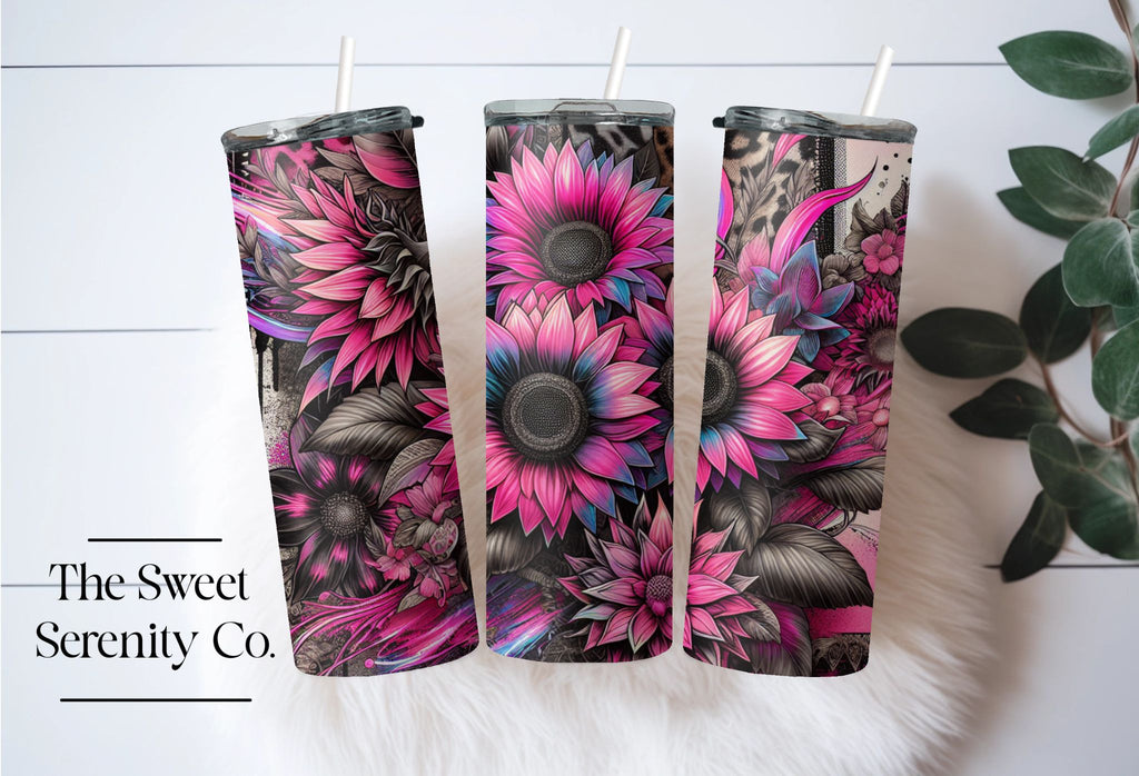 Black & Pink Flower Tumbler