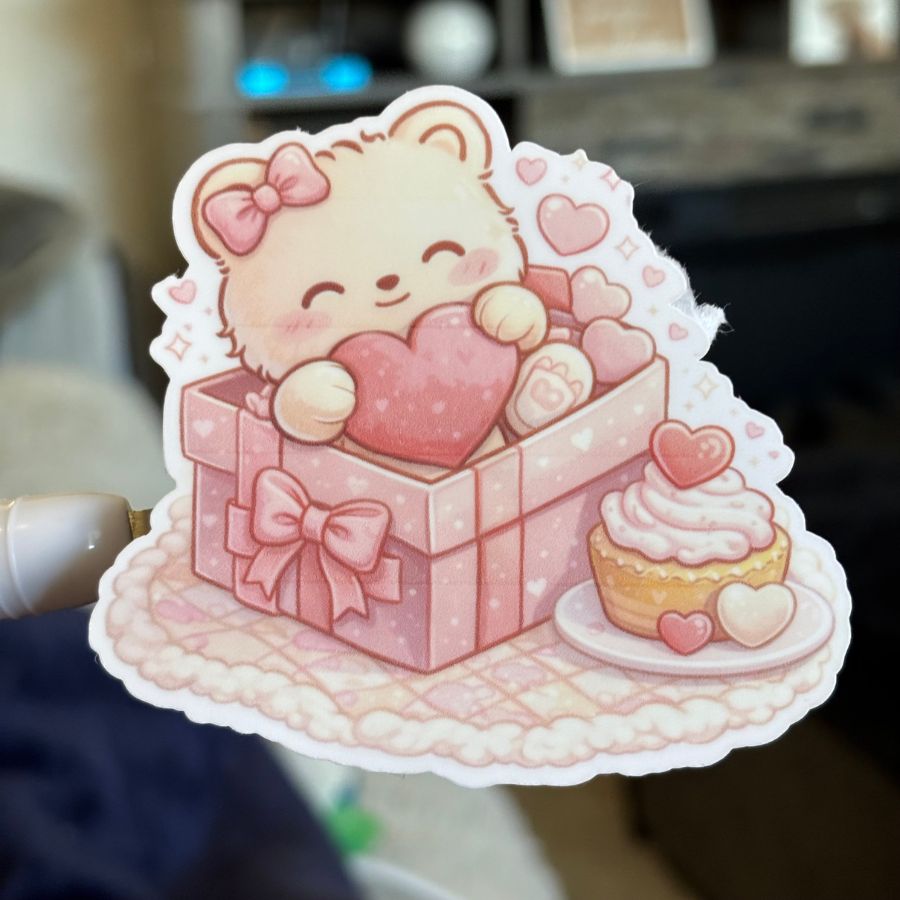 Teddy Bear in Box with Cupcake sticker