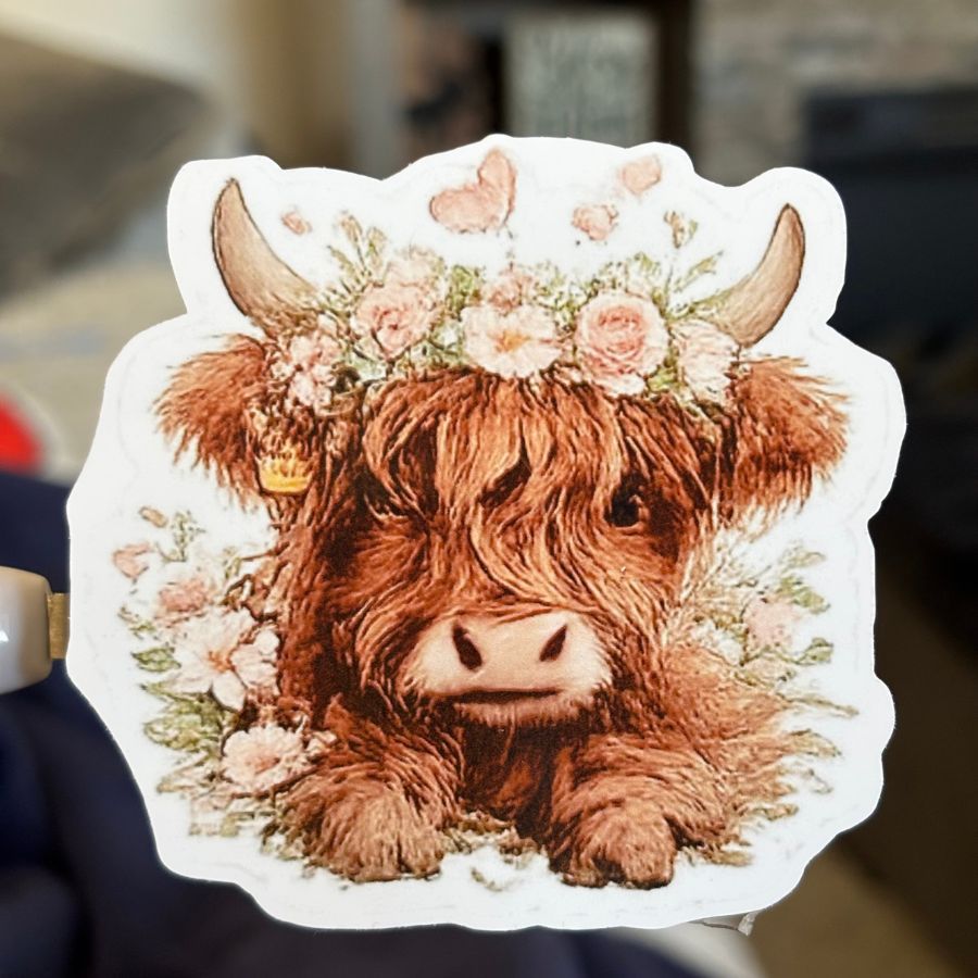 Highland Cow With Flowers 1