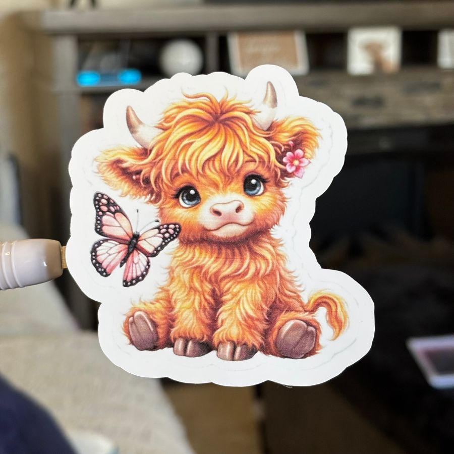 Highland Cow With Butterfly