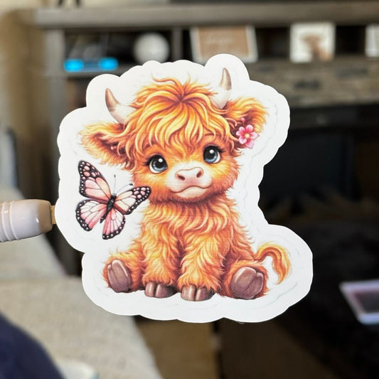 Highland Cow With Butterfly